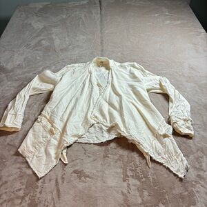 Free People Frayed Edge Linen Blend Blazer Boho Draped Womens Medium Ivory